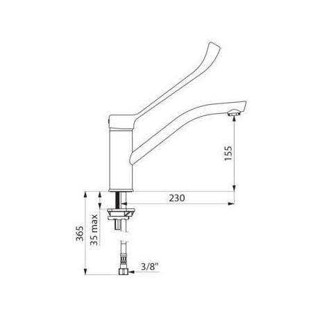 Mitigeur pour lave-mains à poser sur plage, avec levier médical coudé L 200 pour commande sans contact manuel, bec haut H 150 L 230 orientable réf. 2510L