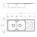Evier PORTOFINO 4821 116x50cm 2 cuves 1 égouttoir bonde D90mm réversible inox mini-structure réf. EV4821 IMS