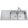 Evier PORTOFINO 4821 116x50cm 2 cuves 1 égouttoir bonde D90mm réversible inox mini-structure réf. EV4821 IMS