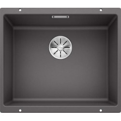 Cuve à intégrer sous plan en SILGRANITPuraDur BLANCOSUBLINE 500 U 1 Cuve sans égouttoir vidage 90 mm InFino manuel et siphon couleur gris rocher garantie 10 ans Réf. 523433
