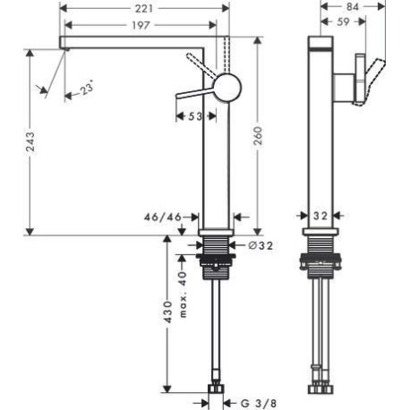 Mitigeur lavabo 240 Tecturis E Fine CoolStart, bonde Push-Open Blanc mat Réf. 73070700