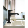 Mitigeur lavabo 130 CITTERIO E poignée à levier avec tirette et vidage Noir chromé brossé Réf : 36110340