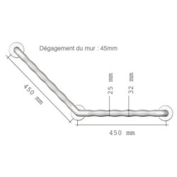 Barres d'appui à poignée ergonomique AKW INTERNATIONAL coudées à 135° blanc réf. 01640WH-LS