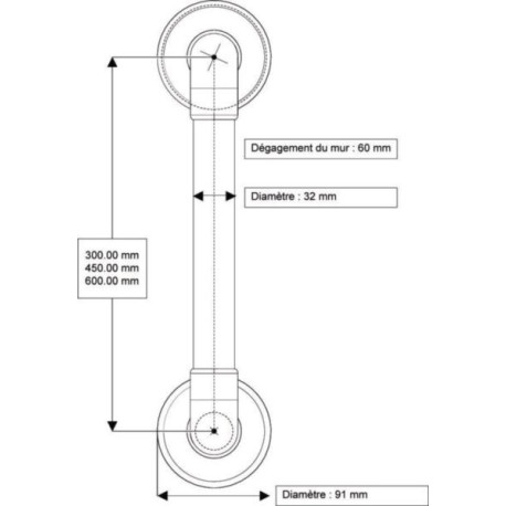 Barre d'appui lisse AKW INTERNATIONAL 600 mm réf. 11920WH-LS