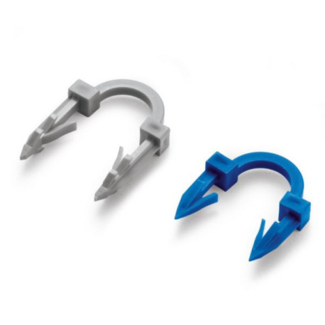 Agrafe supérieure courte en polypropylène. Pour fixation des tubes diamètres 16 et 20. Conditionnement par carton de 400 agrafes 13406021001