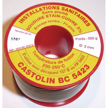 Bobine de fil BC5423 brasage tendre sans plomb étain/cuivre 3% D2 250g Réf. 5423BC2002P