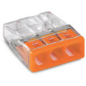 Bornes Série 2273 pour boîtes de dérivation - 3 conducteurs - de 0,5 à 2,5 mm² - boîtier transparent - orange - contient 100 bornes Réf. 2273-203