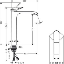 Mitigeur de lavabo VIVENIS 250  bec haut sans tirette ni vidage Noir mat Réf. 75042670