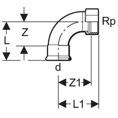 Coude taraudé 90° D18-1/2, acier carbone Réf 20555