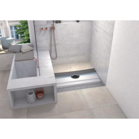 Revêtement prêtàposer wedi Fundo Top pour wedi Fundo Primo excentré, format 1200x900x6mm en coloris Stone gris, matériau minéral aspect  pierre naturelle Réf : 072010501