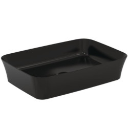 Vasque à poser rectangulaire Ipalyss - 55 x 38 cm - sans plage de robinetterie ni trop plein - finition noir mat Réf. E2076V3
