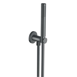 Ensemble de douche avec applique prise d'eau avec douchette à main chromé noir brossé avec flexible de douche noir Réf. PD47575