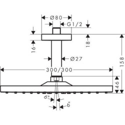 Douche de tête HG Raindance E 300 Air 1jet avec raccordement plafond 100 mm réf. 26250000
