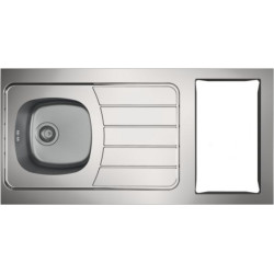 Evier cuisinette ISEO 1 cuve soudée, en inox LISSE, découpe pour domino,  bonde à panier chromé Ø90mm, vidage manuel complet avec raccord lave-vaisselle et siphon fournis réf : CPBD120A30