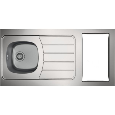 Evier cuisinette ISEO 1 cuve soudée, en inox LISSE, découpe pour domino,  bonde à panier chromé Ø90mm, vidage manuel complet avec raccord lave-vaisselle et siphon fournis réf : CPBD120A30