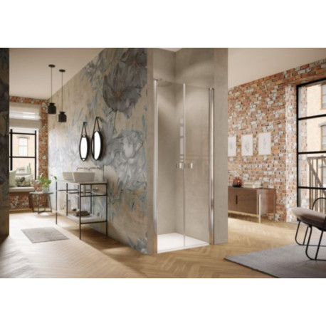 Porte saloon en niche Solva avec cadre partiel Carré, argent brillant, verre clair 6 mm, L88 - 90.5 H200 cm réf : S20802092322