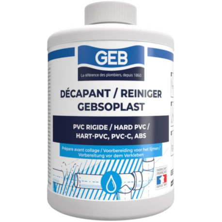 GEBSOPLAST décapant pour le nettoyage des raccords en PVC ou PVCC avant collage bidon de 1 litre réf 805373