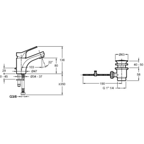 Mitigeur lavabo BRIVE avec système d'installation breveté 5 35'' chromé Réf. E75759-4-CP