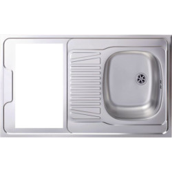 Recouvrement cuisinette en inox 18/10 à poser 1000 x 600 mm, 1 cuve et 1 égouttoir, découpé pour Domino, nu sans vidage Réf. EV1000NU