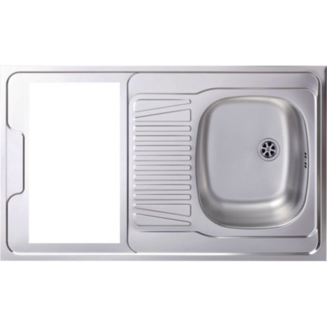 Recouvrement cuisinette en inox 18/10 à poser 1000 x 600 mm, 1 cuve et 1 égouttoir, découpé pour Domino, nu sans vidage Réf. EV1000NU