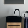 Lave-mains 37 x 21 cm Tempo noir Mat, en grès fin, version gauche. 1 trou central pour la robinetterie. Sans trou de trop-plein. Fixation murale par 2 tire-fonds non fournis Réf : E2113V3