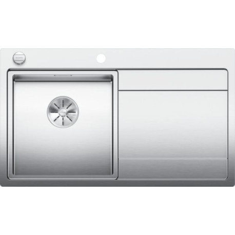 Evier à encastrer à fleur en acier inox lisse BLANCODIVON II 45S IF 1 cuve 1 égouttoir à gauche vidage 90mm auto InFino et siphon couleur brossé aspect brillant garantie à vie Réf. 521658