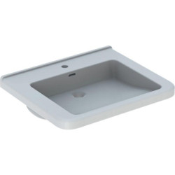 lavabo geberit renova comfort square, adapté pmr: b EGAL 55cm, t EGAL 52.5cm, trou de robinetterie EGAL au centre, trop-plein EGAL visible, blanc Réf. 128555000