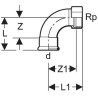 Coude taraudé 90° D22-3/4, acier carbone Réf 20557