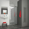 Porte de douche pivotante, pivots excentrés, EQUI, largeur 800 mm, hauteur 1900 mm, profilé argent poli, verre Clair traité Anticalcaire Réf. EIPIV08019VPE