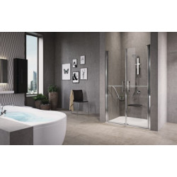 Porte de douche FREE 2B, 2 panneaux battants intérieurs et extérieurs, réversible, 120 cm, extensible de 116 à 122 cm, profilé silver, verre transparent Réf. FREE2B120-1B
