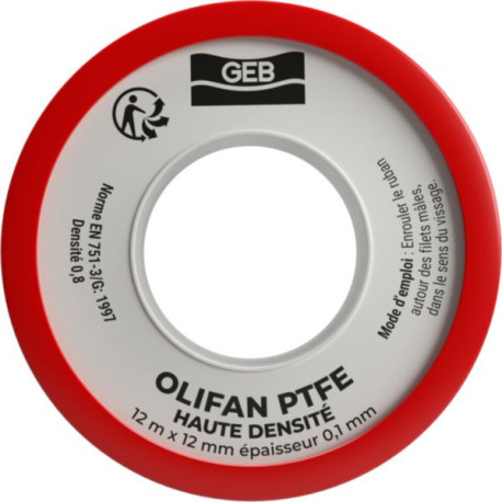 OLIFAN PTFE ruban épaisseur supérieure, spécial haute densité 12mmx12mx0,1mm cache rouge réf 815153