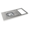 Evier cuisinette PMR, en inox LISSE, 1 cuve profondeur 10 cm, vidage à l'arrière, découpe pour domino, vidage complet, bonde diamètre 6 cm, bouchon plastique réf : CPBH120A20