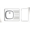 Evier cuisinette PMR, en inox LISSE, 1 cuve profondeur 10 cm, vidage à l'arrière, découpe pour domino, vidage complet, bonde diamètre 6 cm, bouchon plastique réf : CPBH120A20