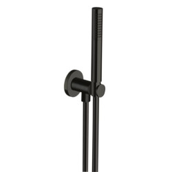 Ensemble de douche avec applique prise d'eau avec douchette à main chromé noir avec flexible de douche noir Réf. PD47572