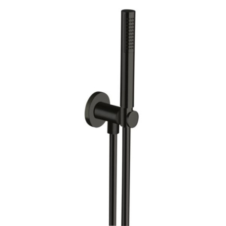 Ensemble de douche avec applique prise d'eau avec douchette à main chromé noir avec flexible de douche noir Réf. PD47572