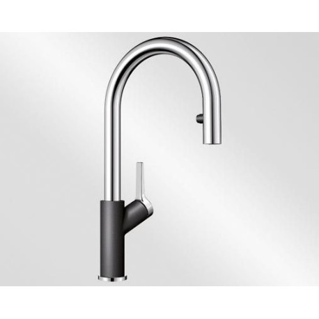 Mitigeur monotrou avec bec tube orientable BLANCO CARENA-S Vario avec douchette couleur SILGRANIT Look anthracite/chromé garantie 2 ans Réf. 521358