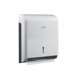 Distributeur de papier essuie-mains pour papier plié, 340 x 265 x 110 mm, plastique ABS blanc et gris, grand modèle réf. 878098