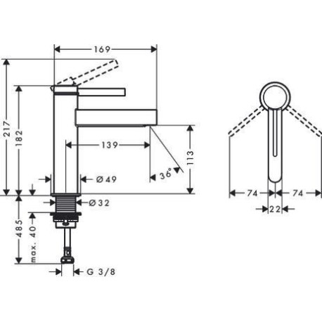 Mitigeur lavabo FINORIS 110, bonde Push-Open Blanc mat Réf. 76023700