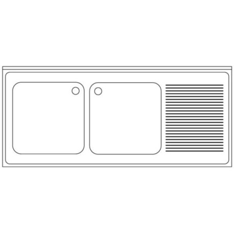 Plonge emboutie 2 bacs avec égouttoir à droite en inox Réf. EPAA090R17