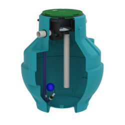 Cuve de récupération d'eau de pluie en polyéthylène à enterrer GLOBUS 1000 EQ volume 1000 litres équipée d'un filtre avec tamis inox kit de refoulement manchons entré/sortie 110 mm Réf. 359910