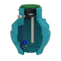 Cuve de récupération d'eau de pluie en polyéthylène à enterrer GLOBUS 1000 EQ volume 1000 litres équipée d'un filtre avec tamis inox kit de refoulement manchons entré/sortie 110 mm Réf. 359910