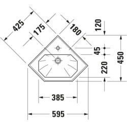 Lave-mains SERIE 1930, 59,5 x 45, avec trop-plein et plage de robinetterie, Blanc Réf. 0793420000